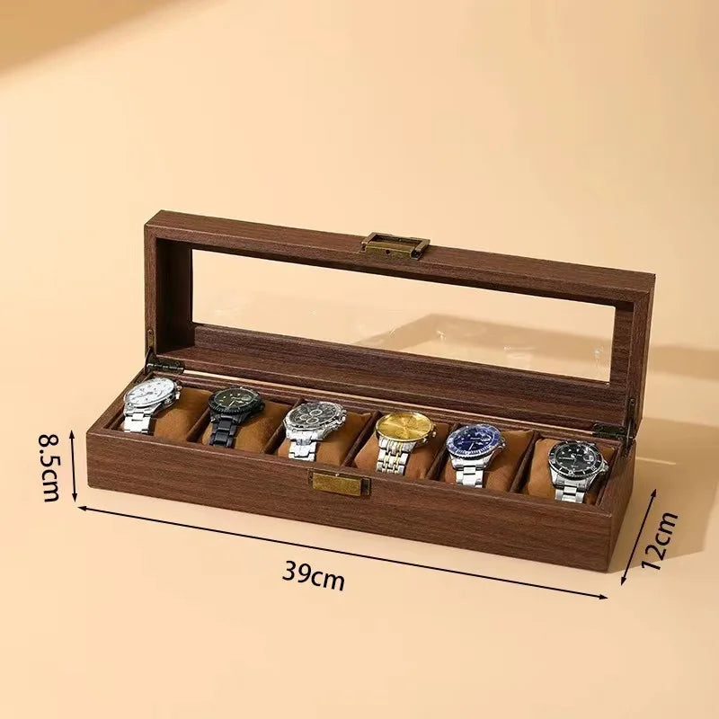 boîtes montres bois foncé grain naturel classique boutons dorés montres bracelets bijoux