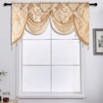 rideau fenêtre floral damassé semi transparent gris beige tissu polyester texturé glands classique 135x75cm