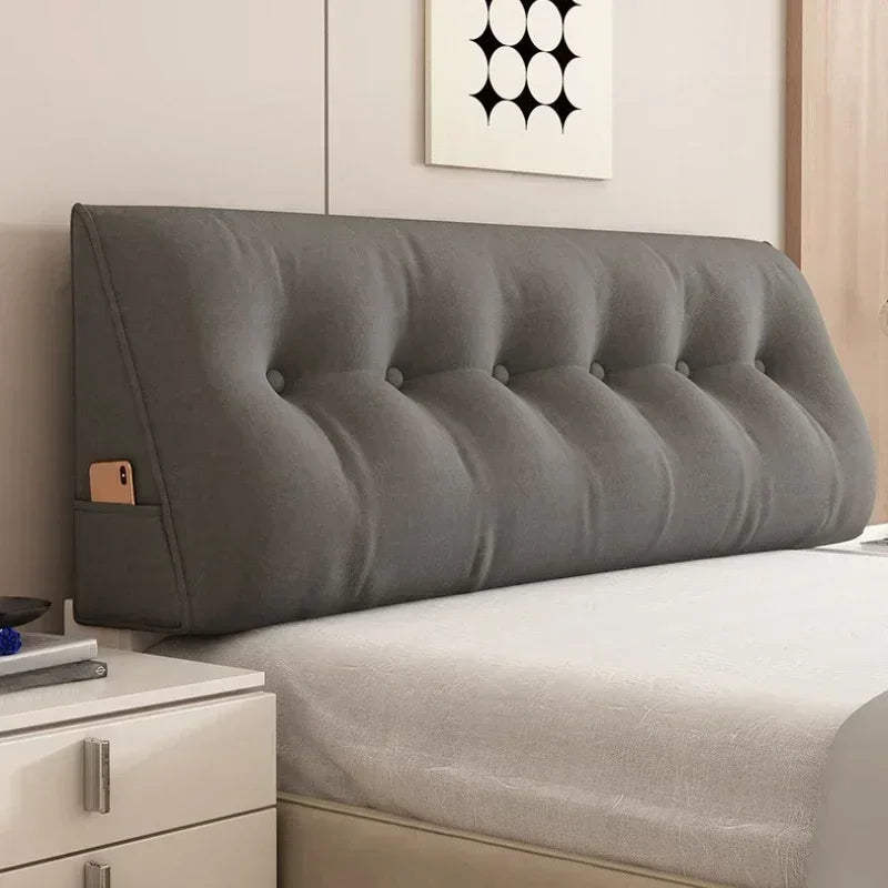 coussin tête lit beige gris bleu vert moderne confortable tissu peluche boutons poche eyelets