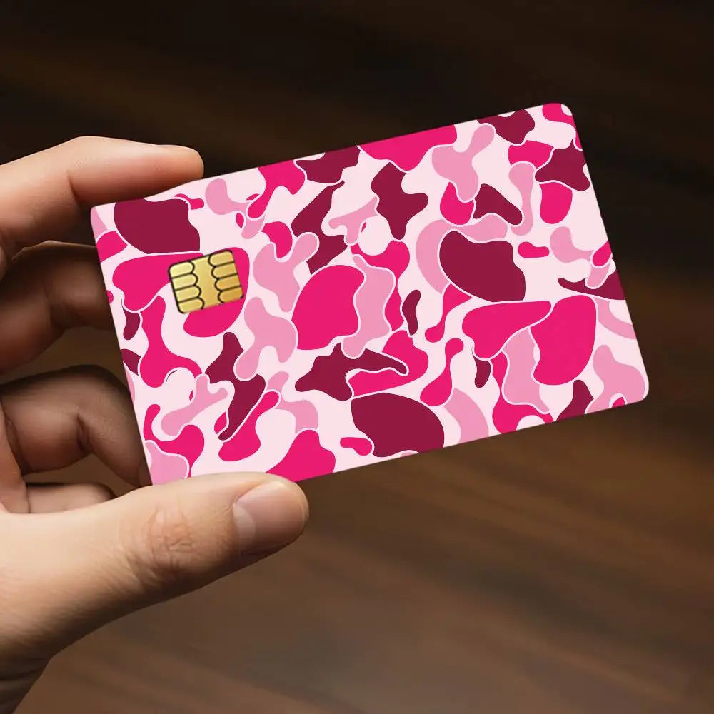 cartes bancaires personnalisées camouflage adhésif noir gris rose vert bleu moderne stickers