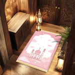 tapis prière islamique rose mosquée nuages étoiles polyester vinyle résistant décoration moderne usage multipleextérieurintérieur