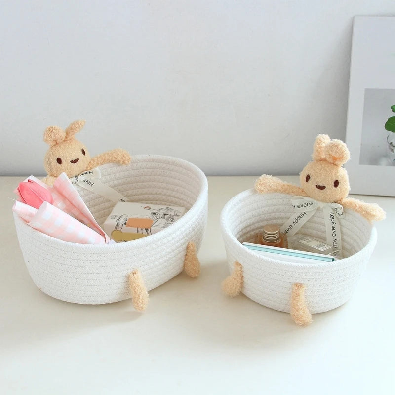 paniers tissu tressé blanc rose gris beige respectueux environnement moderne rustique ornemental large petit