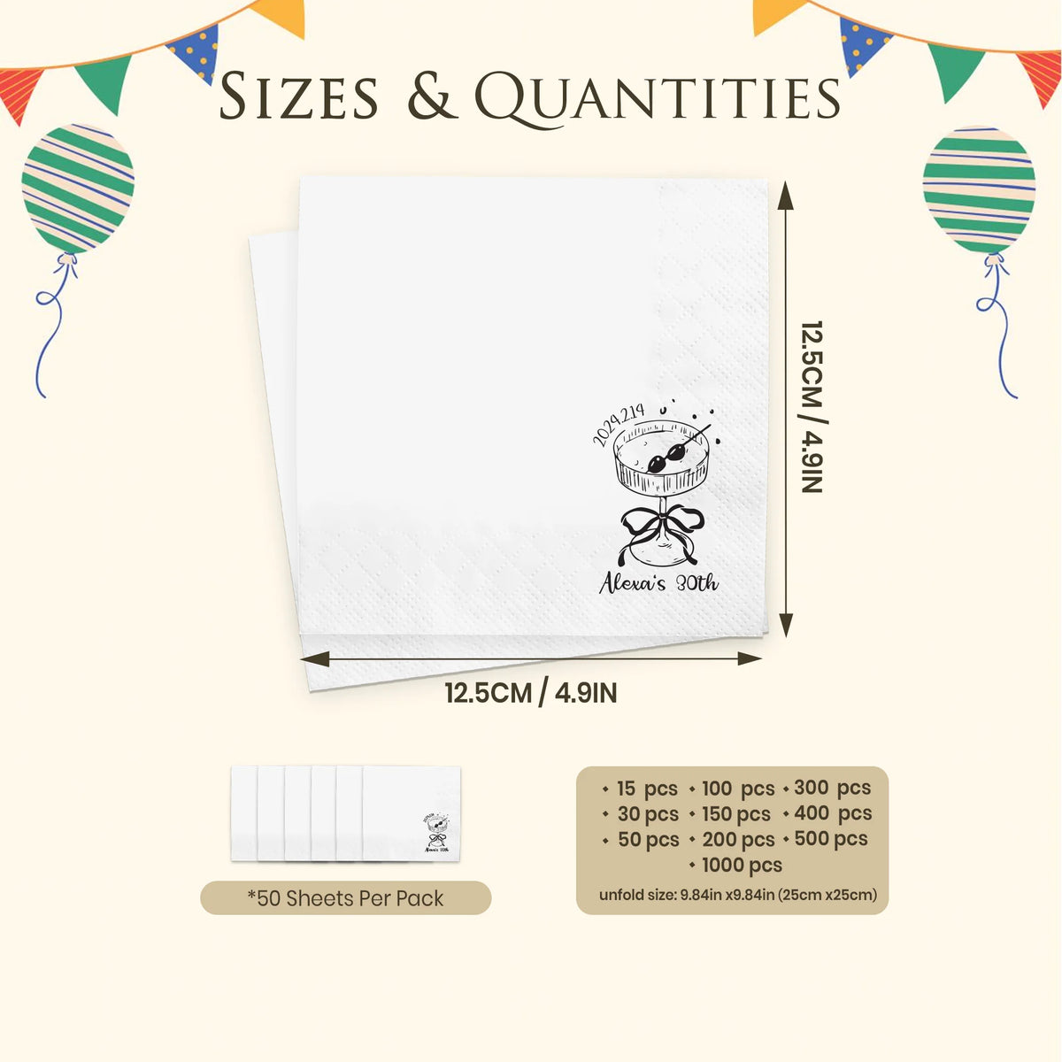 serviettes papier personnalisées imprimées blanc festif occasion mariage anniversaire baptême événement