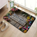 tapis d'entrée moderne lettrage welcome noir blanc jaune motifs tournesols antidérapant polyester 40x60cm