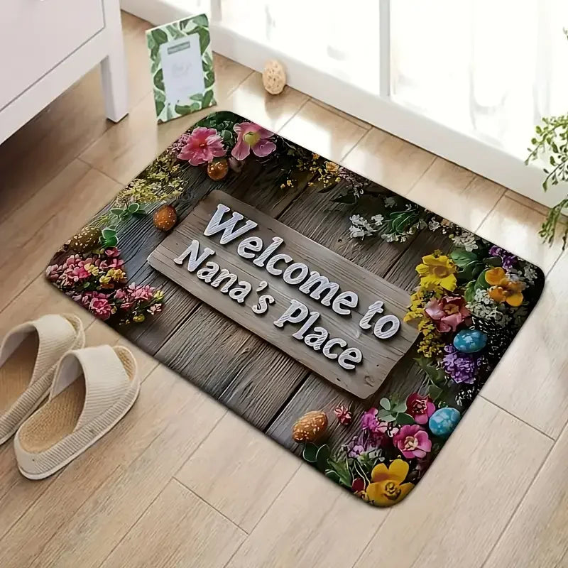 tapis d'entrée moderne lettrage welcome noir blanc jaune motifs tournesols antidérapant polyester 40x60cm