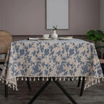 nappe table fleurs bleu coton polyester lavable machine saison thèmes classique vintage tassels