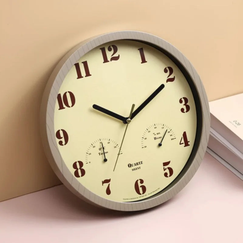horloge murale quartz aiguille beige noir classique température humidité salon chambre