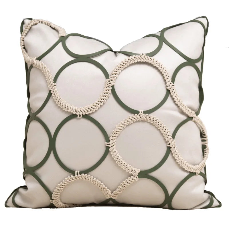 coussin décoratif géométrique vert beige blanc contemporain salon lit voiture 45x45cm