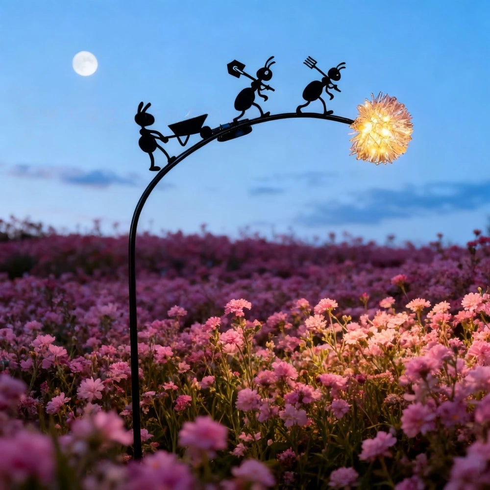 Sculpture jardin fourmi abeille fleur lumineuse solaire led noir artisanal moderneextérieur