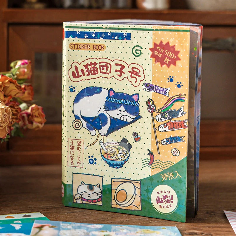stickers kawaii japonais chats cerisiers ramen papeterie scrapbooking diy mignon vert bleu