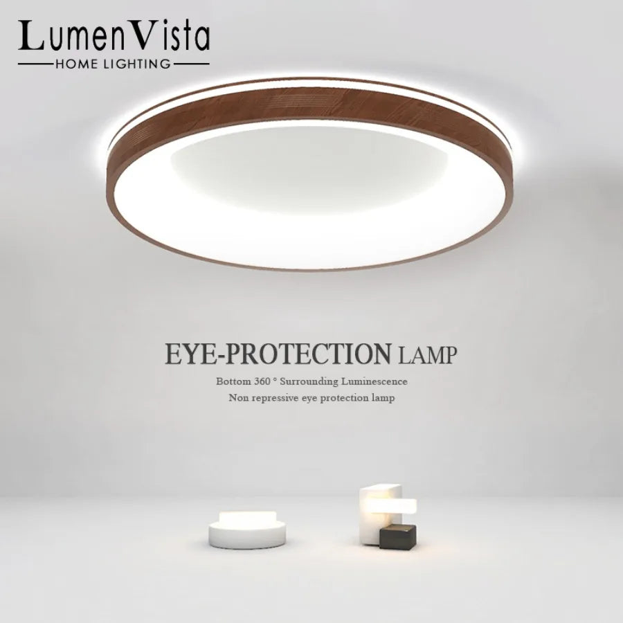 plafonnier led moderne bois naturel circulaire lampe salon salle manger chambre