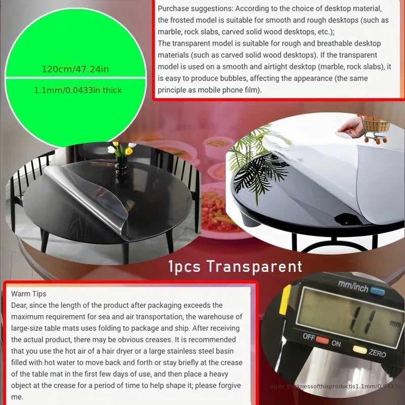 protège table transparent moderne clips 110cm 120cm 130cm imperméable cuisine restaurantextérieur