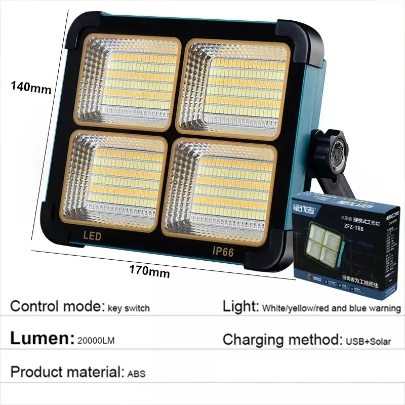lampe travail solaire rechargeable bleu orange moderne multifonctionnelle aimant poignée port usb charge