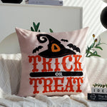 housse coussin carré halloween citrouille trick or treat polyester blanc orange moderne
