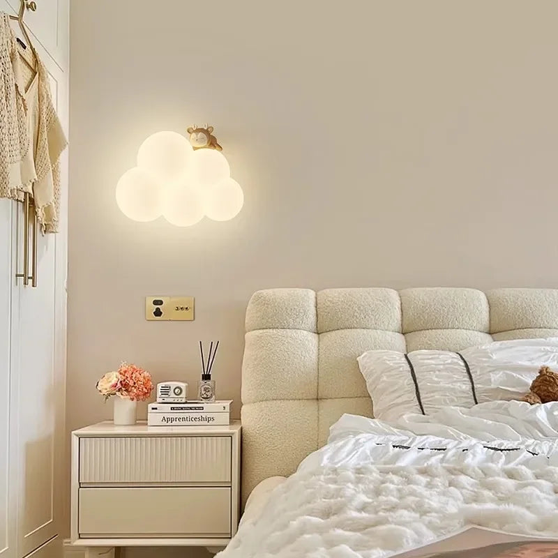 appliques murales decoratives lumiere led nuages animaux blanc moderne chambre enfants