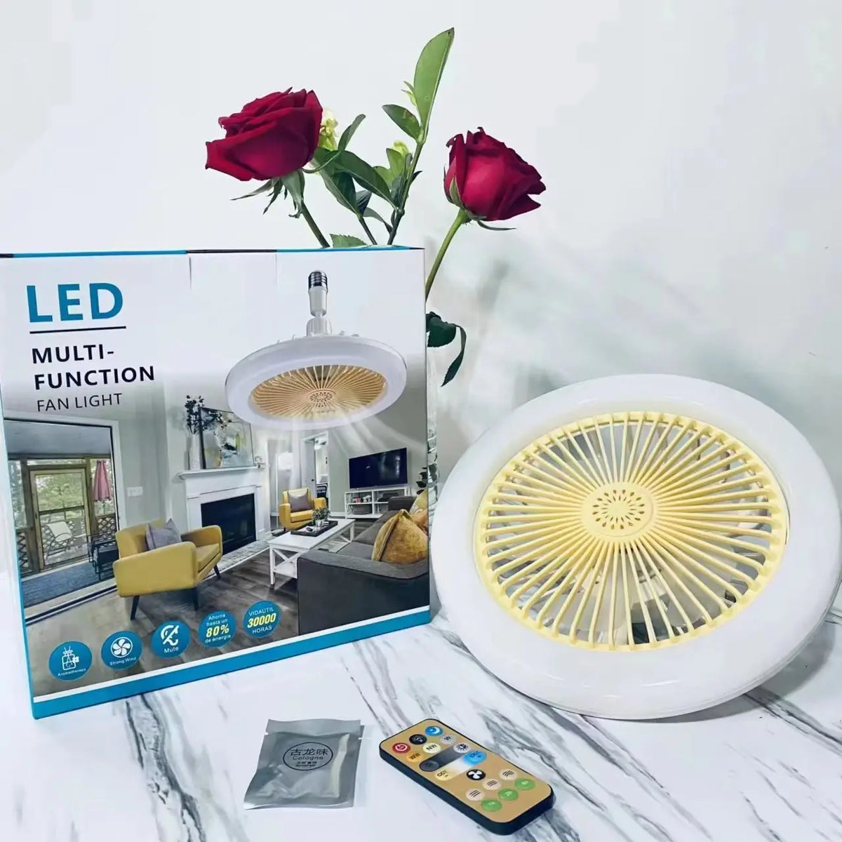ventilateur lampe led blanc moderne télécommande ventilation arrière grille minimaliste