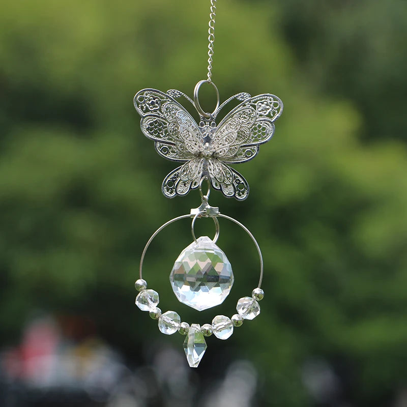 décoration fenêtre pendentif papillon métal cristal vintage anneau circulaire goutte ornement chambre jardin