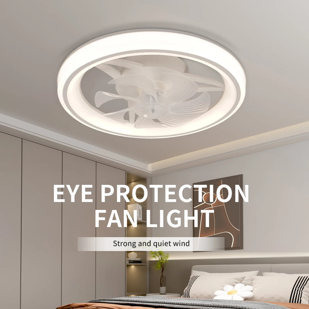 ventilateur lumière led blanc floral moderne vitesses éclairage ajustable 3000k 6500k