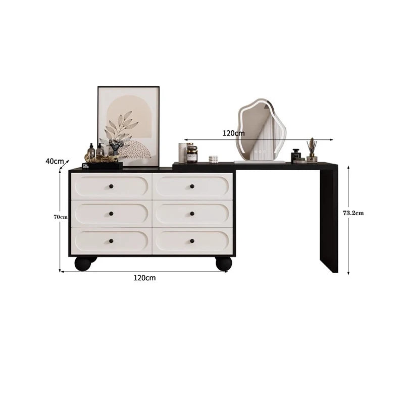 coiffeuse miroir blanc minimaliste moderne commode tiroirs noirs chambre meuble maquillage