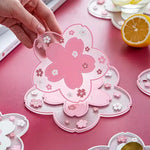 serviettes table moderne rose clair blancs fleurs paillettes translucides silicone anti dérapantes