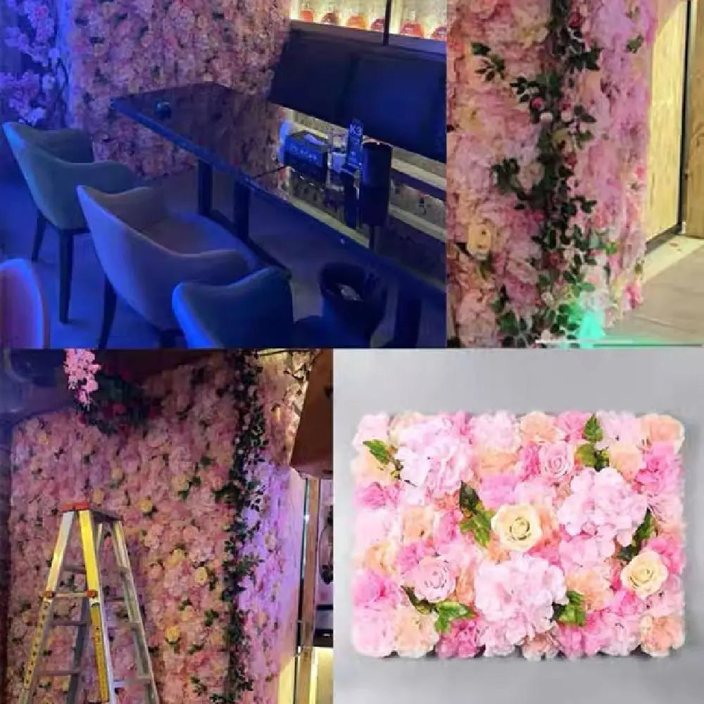 panneaux decoratifs fleurs artificielles rose violet blanc modernes intérieur mariage anniversaire diplomes