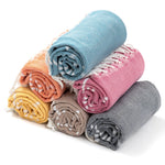 serviette plage coton rayée bleu clair rose franges rapide absorption moderne rustic