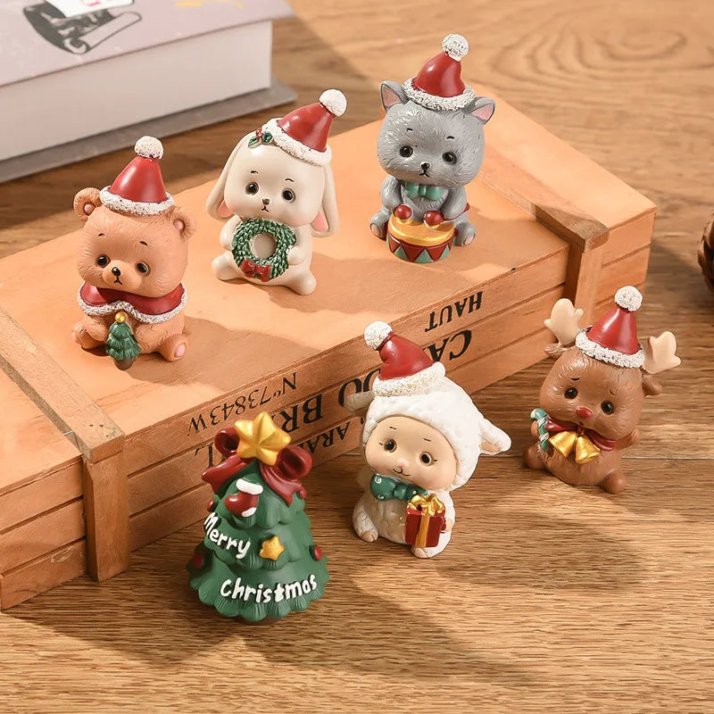 Ornement Noël résine famille animaux prune
