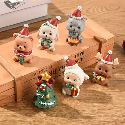 Ornement Noël résine famille animaux prune