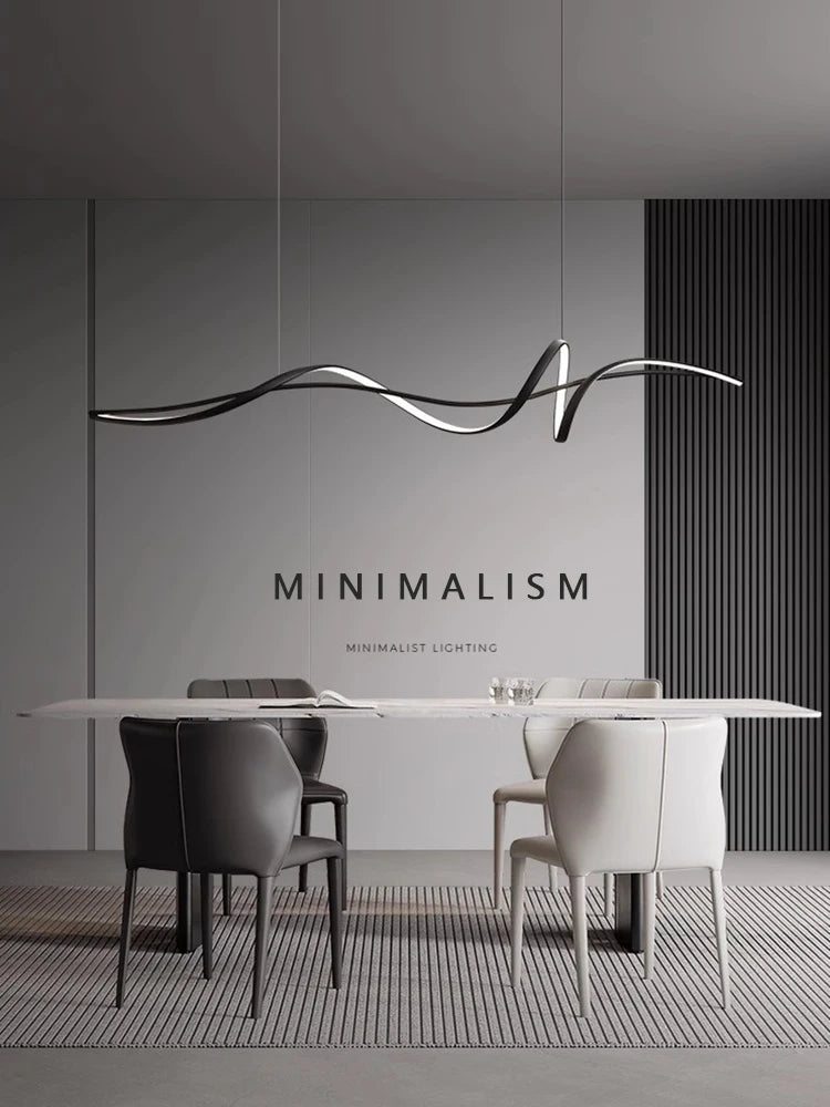 pendentif led noir ondule minimaliste aluminium chambre étude lumière salle manger