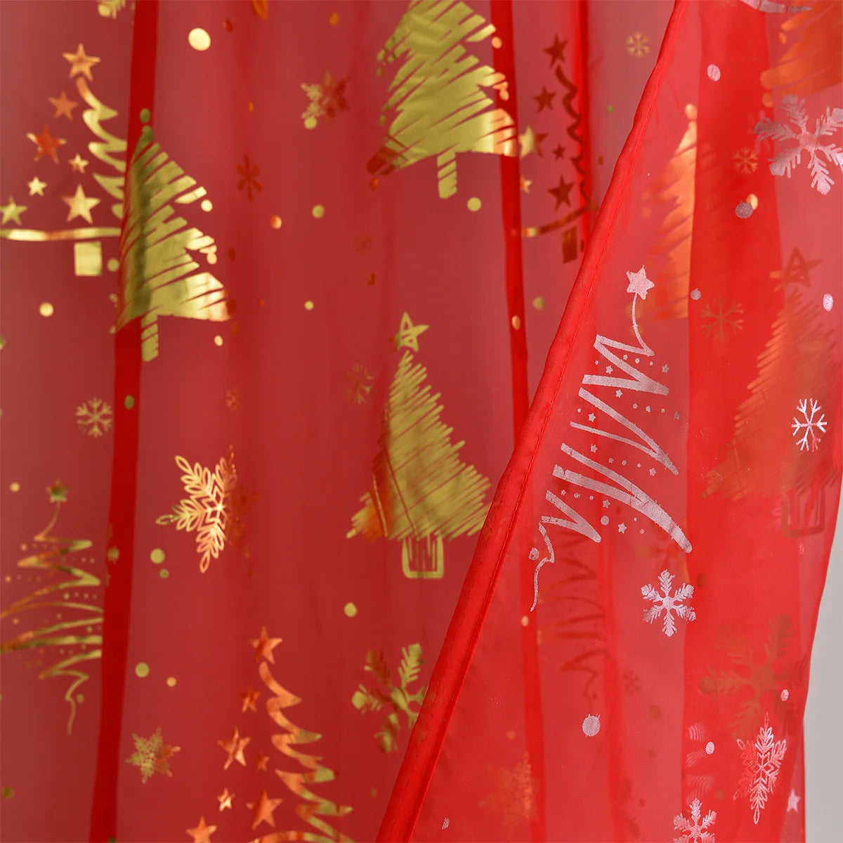 rideaux transparents festif motif flocons noel merry christmas rouge doré français moderne chambre salon