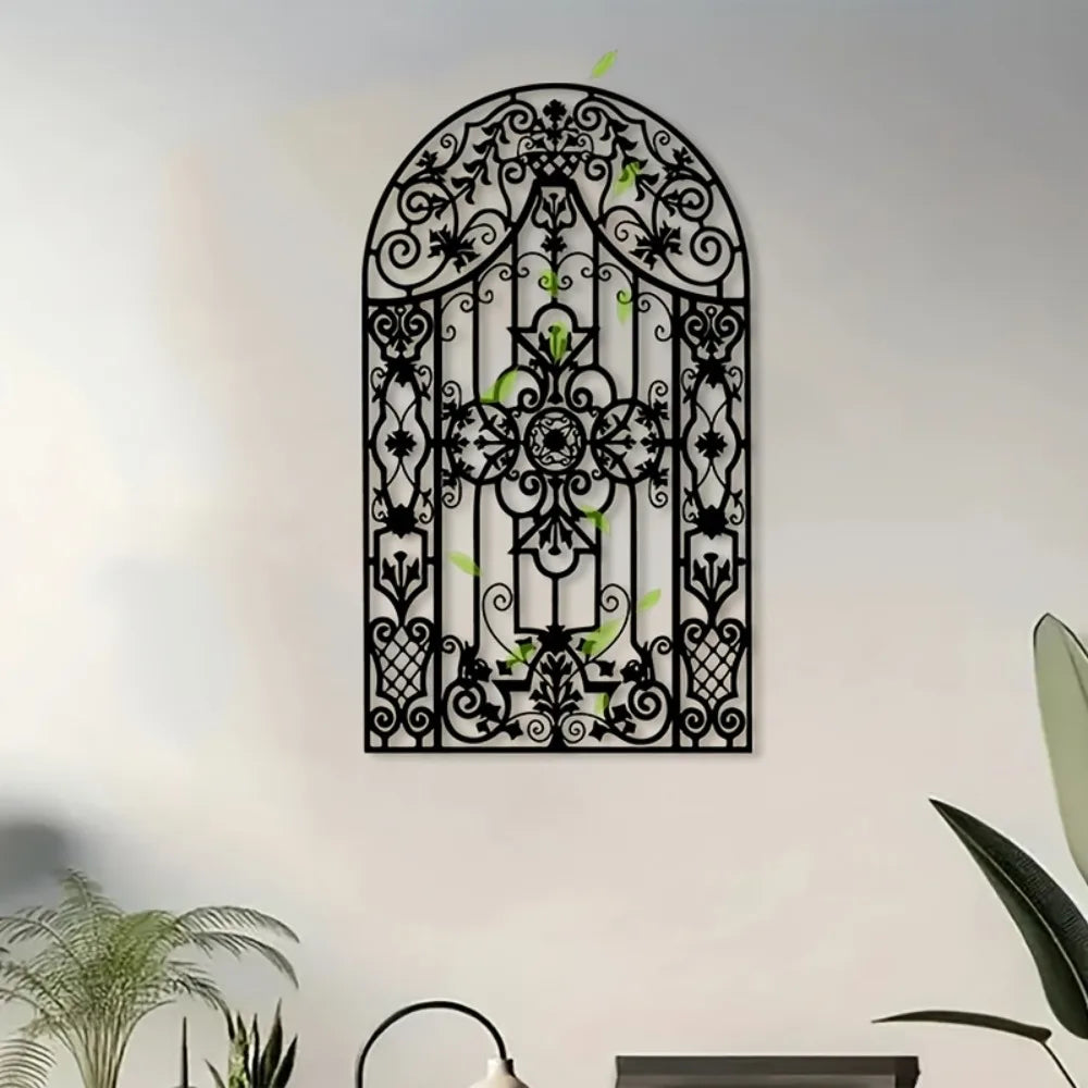 décoration murale métal ornements floraux art nouveau grille fenêtre noire 50cm salon couloir historique