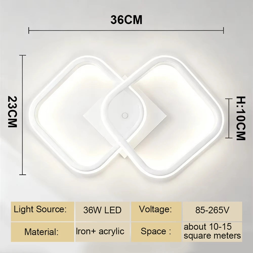 lampe moderne led noir blanc quadrilatères simples acrylique aluminium flux lumineux élevé facile