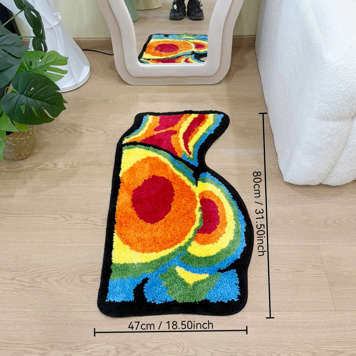 tapis multicolore abstrait cercles concentriques antidérapant polyester moderne décoration intérieur 80x47cm