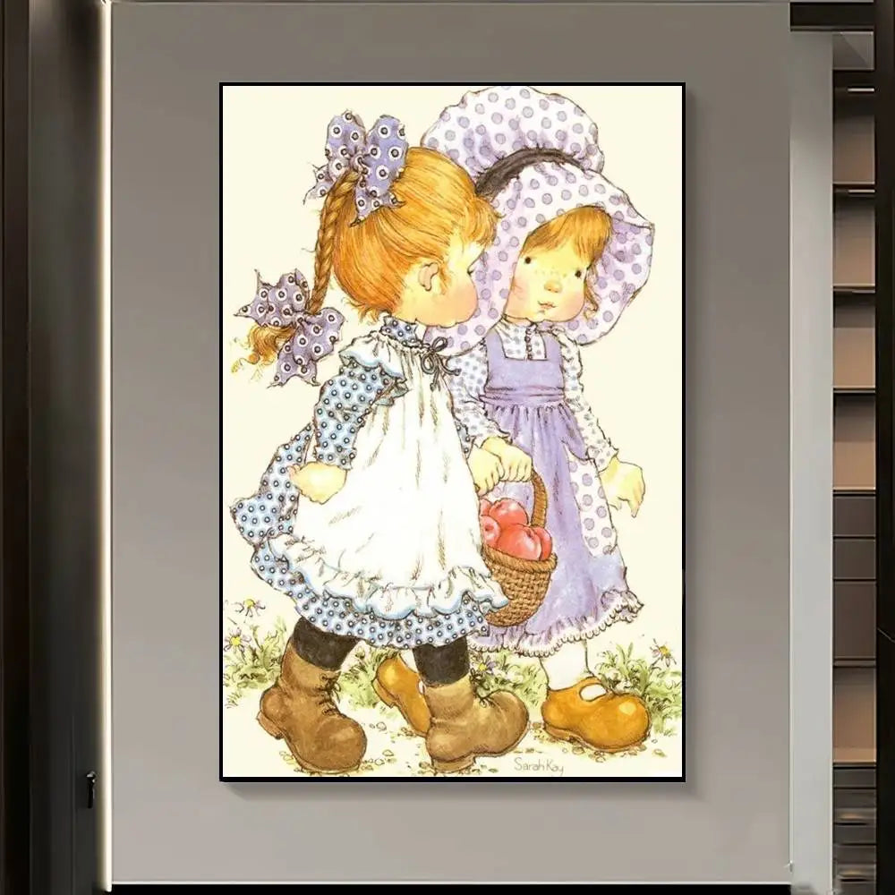 affiche décoration murale illustration vintage personnages enfants costumes traditionnels cadre noir salon chambre