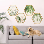 cadres hexagonaux adhésifs feuilles tropicales fleurs modernes or vert blanc chambre salon decoration