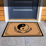 tapis d'entrée yin yang feuilles stylisées antidérapant résistant intempéries extérieur intérieur moderne