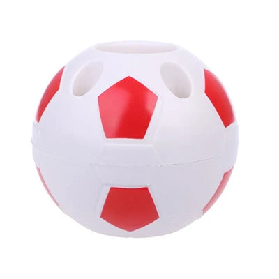 porte stylos plastique forme ballon football hexagones rouge noir décoration chambre sportive