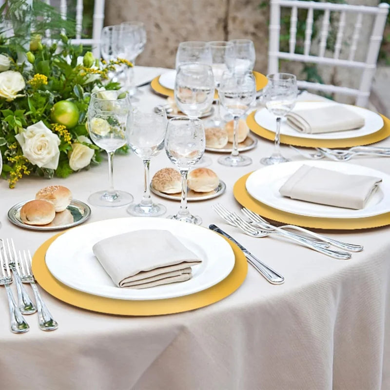 assiettes rondes or blanc opaques élégantes jetables 33cm serviettes couverts festives 12pcs