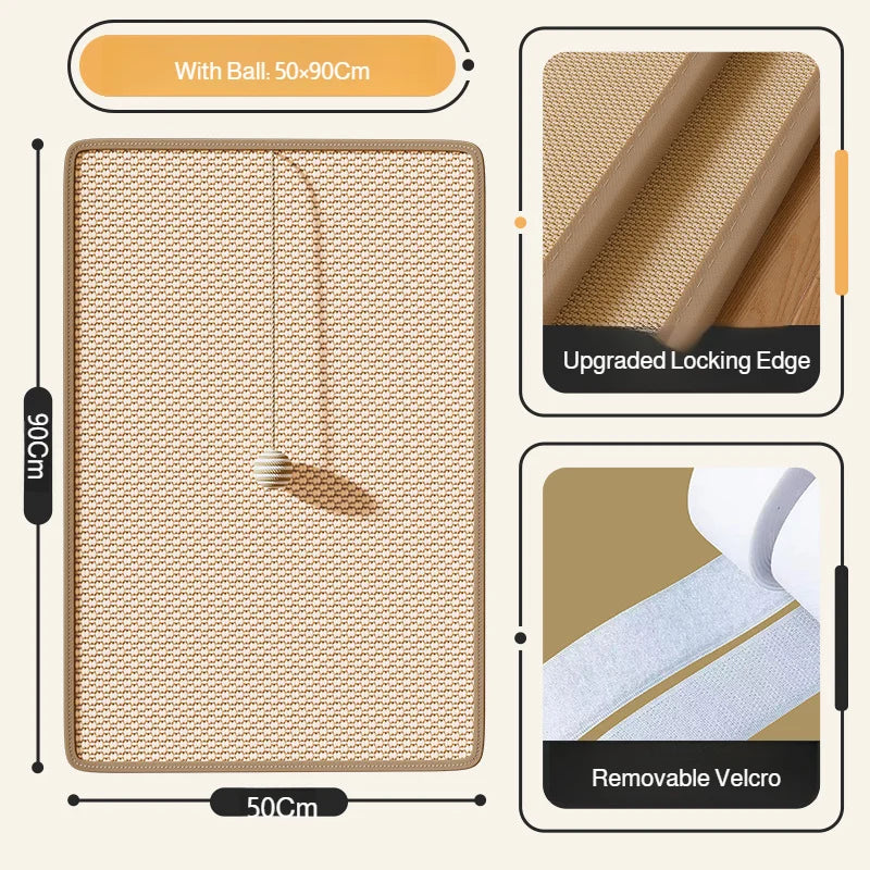 tapis gratter sisal moderne beige clair chats velcro 20x40cm 25x50cm 30x60cm 50x90cm