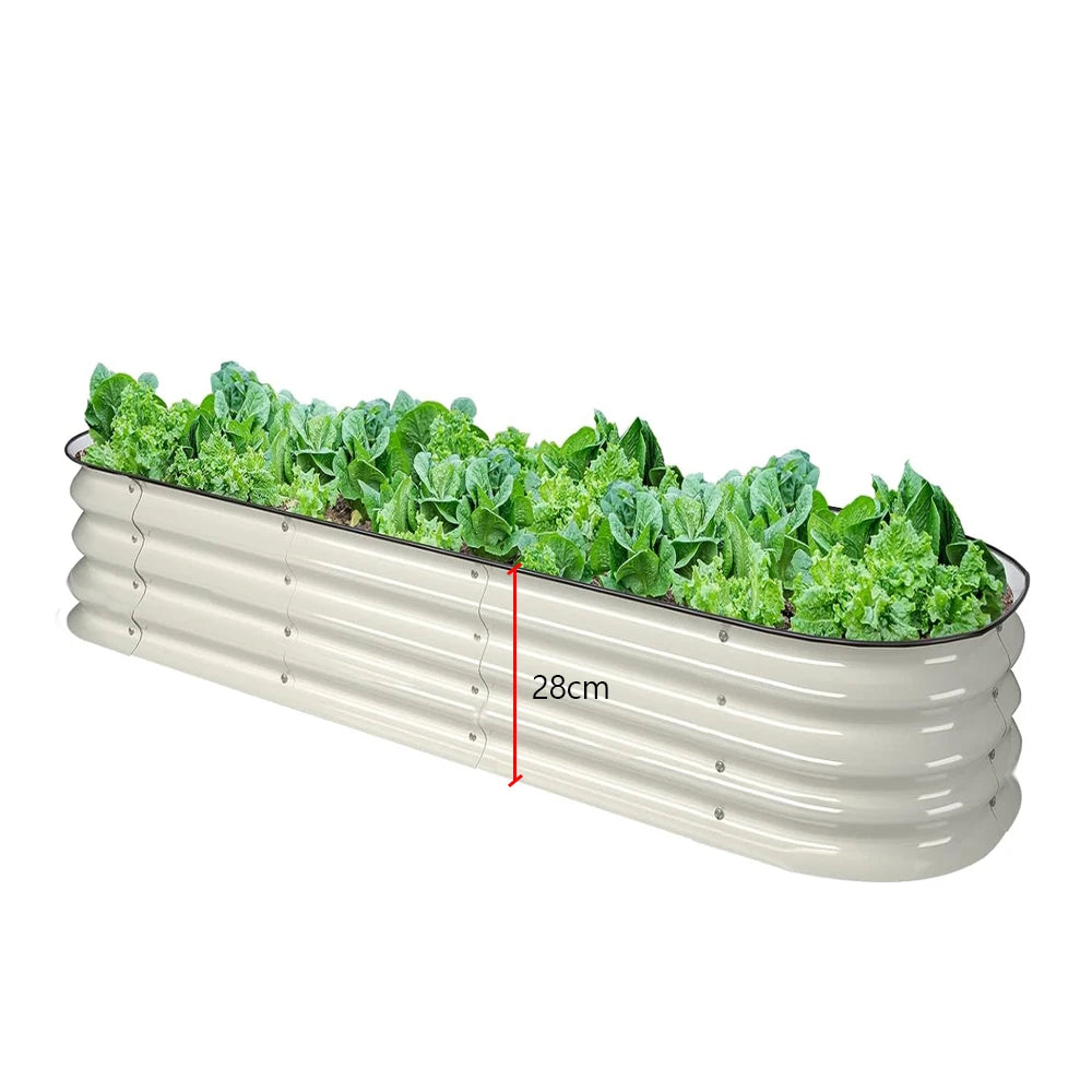Bac fleurs moderne acier galvanisé rayures horizontales beige vert 105x60x28cm