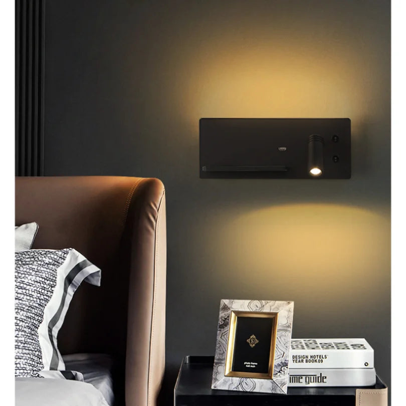 applique murale led moderne recharge sans fil étagère orientable chambre coucher minimaliste blanc noir