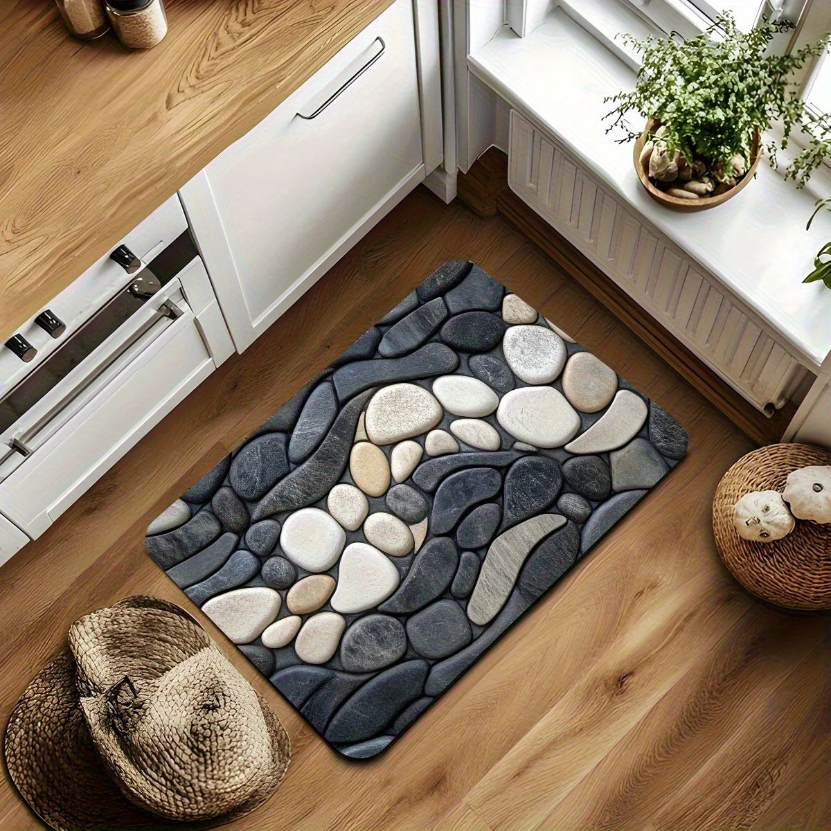 tapis salle bain galets animaux gris moderne antidérapant machine lavable adhésif blanc