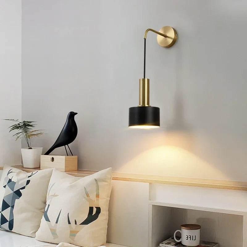 lampe murale moderne minimaliste noir doré deux led 220v chambre salon entrée