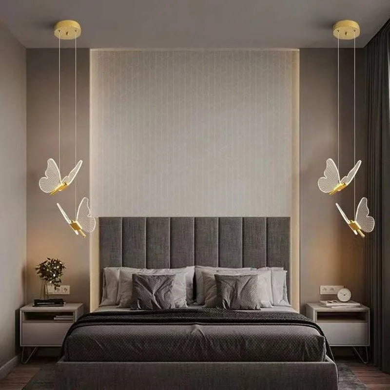 lampe suspendue papillon moderne blanc doré cristal transparent vis fixations