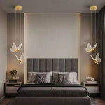lampe suspendue papillon moderne blanc doré cristal transparent vis fixations