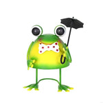 statuette grenouille verte mignonne cartoon collier pois parapluie noir fleur bleue jardin extérieur ornement