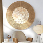 décoration murale boho chic circulaire motif floral rayures concentriques couleur beige blanc suspension murale