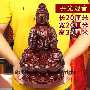 statue bouddha resine marron lotus traditionnel decor maison boudhiste 36cm entrée hall benediction chance
