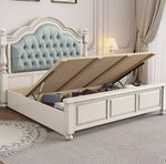 lit double blanc tête capitonnée coffre intégré élégant classique chambre coucher matériaux bois motifs