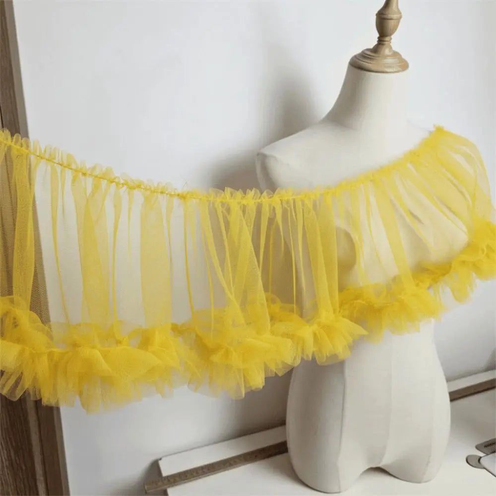 ruban tulle plissé noir rose blanc jaune fin élégant décoration 90cm longueur 15cm largeur